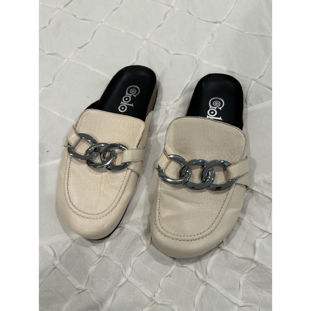 Golo Leather Mule Shoes Off White With Silver Links Size 8